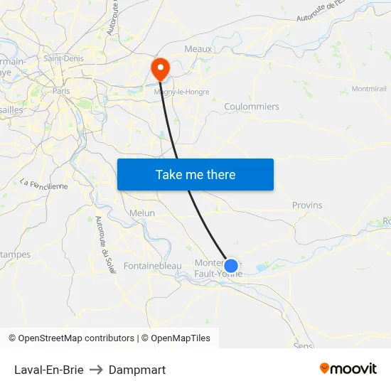 Laval-En-Brie to Dampmart map