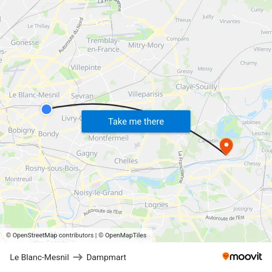 Le Blanc-Mesnil to Dampmart map