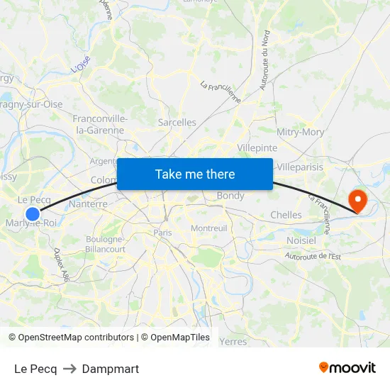 Le Pecq to Dampmart map
