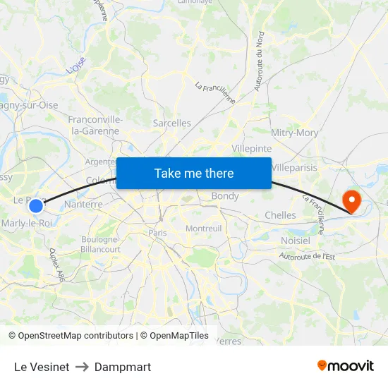 Le Vesinet to Dampmart map