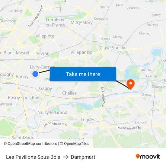 Les Pavillons-Sous-Bois to Dampmart map