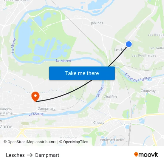 Lesches to Dampmart map