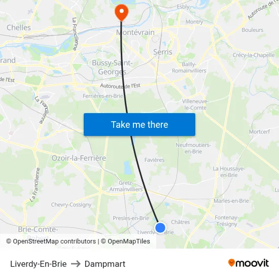 Liverdy-En-Brie to Dampmart map