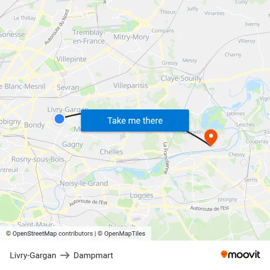 Livry-Gargan to Dampmart map