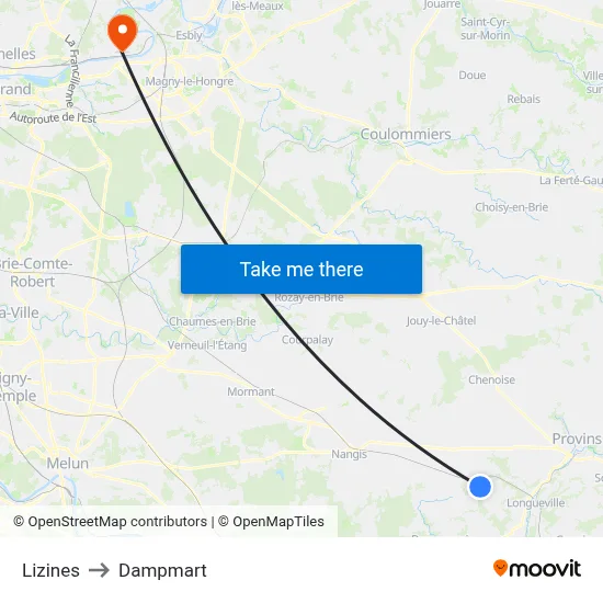 Lizines to Dampmart map