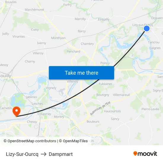 Lizy-Sur-Ourcq to Dampmart map