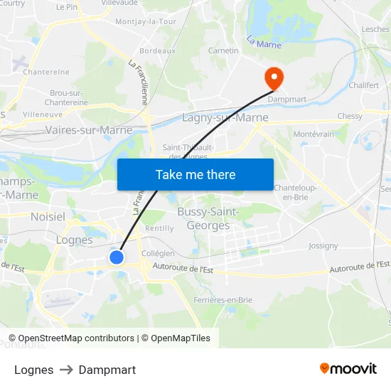 Lognes to Dampmart map