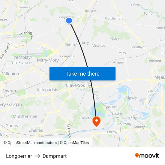 Longperrier to Dampmart map