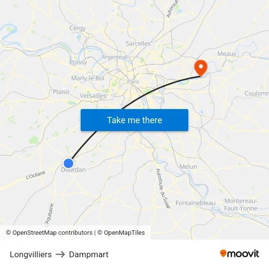 Longvilliers to Dampmart map