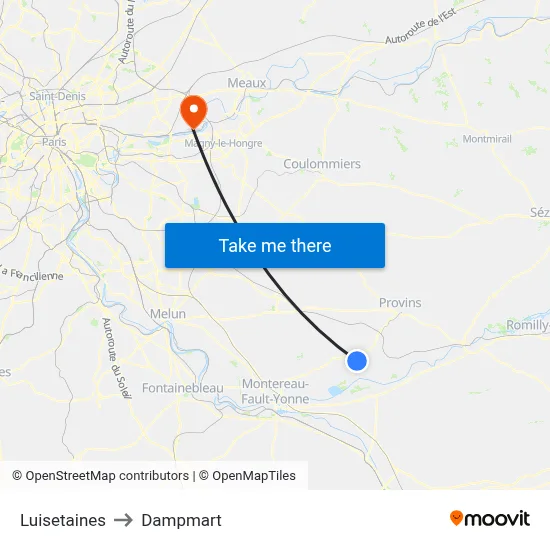 Luisetaines to Dampmart map