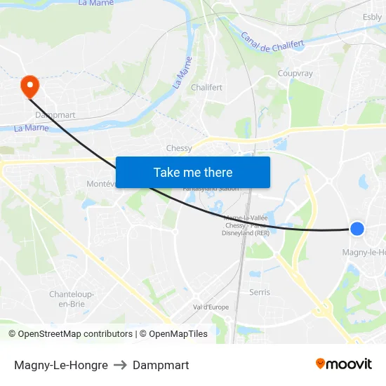 Magny-Le-Hongre to Dampmart map