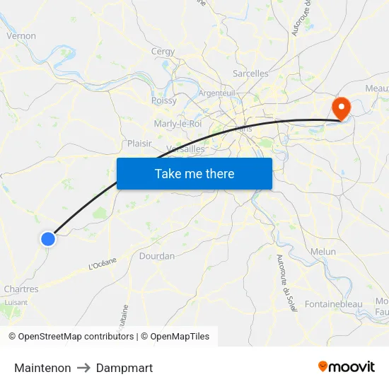 Maintenon to Dampmart map