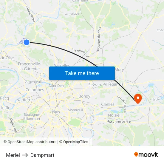 Meriel to Dampmart map