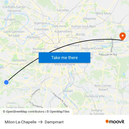 Milon-La-Chapelle to Dampmart map