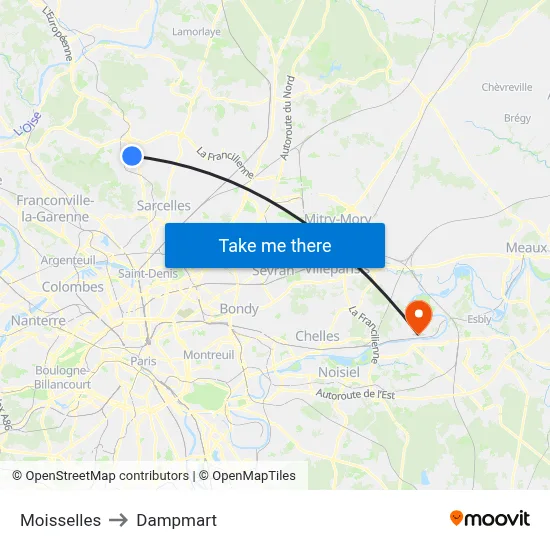 Moisselles to Dampmart map