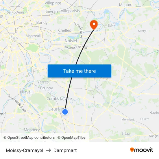 Moissy-Cramayel to Dampmart map
