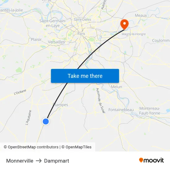Monnerville to Dampmart map
