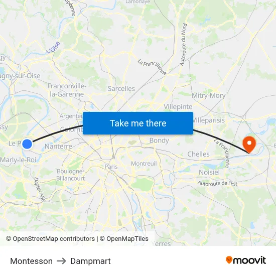 Montesson to Dampmart map