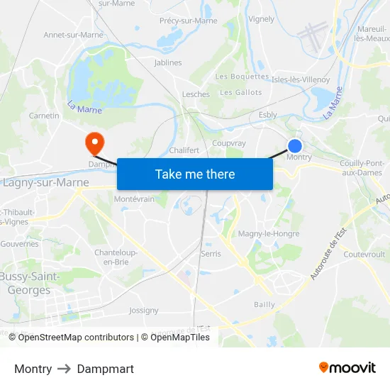 Montry to Dampmart map