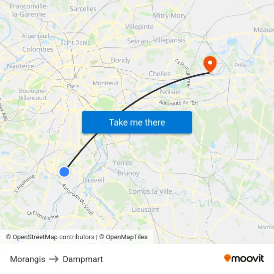Morangis to Dampmart map