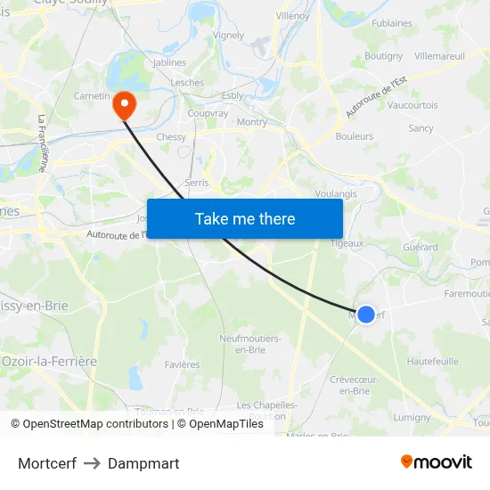 Mortcerf to Dampmart map