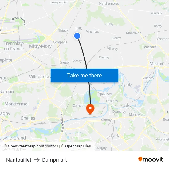 Nantouillet to Dampmart map