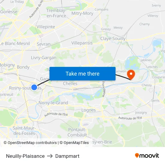 Neuilly-Plaisance to Dampmart map