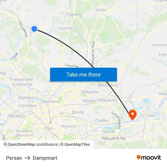 Persan to Dampmart map