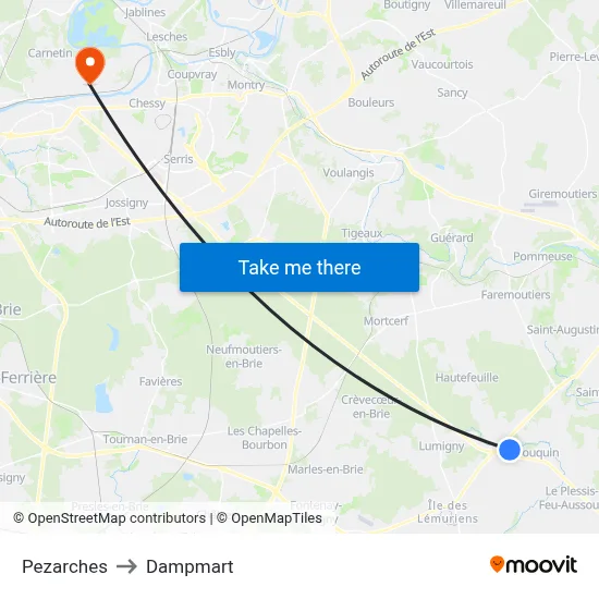 Pezarches to Dampmart map