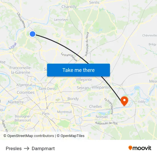 Presles to Dampmart map