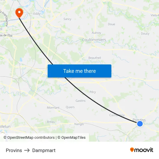 Provins to Dampmart map