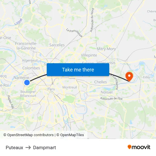 Puteaux to Dampmart map