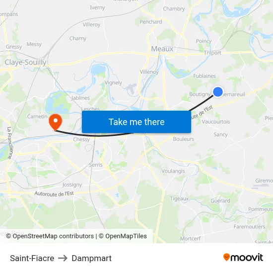Saint-Fiacre to Dampmart map