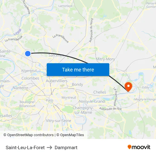 Saint-Leu-La-Foret to Dampmart map