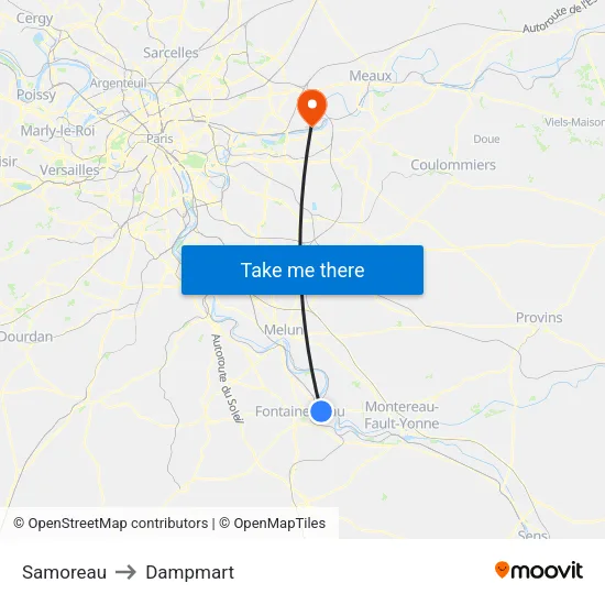 Samoreau to Dampmart map