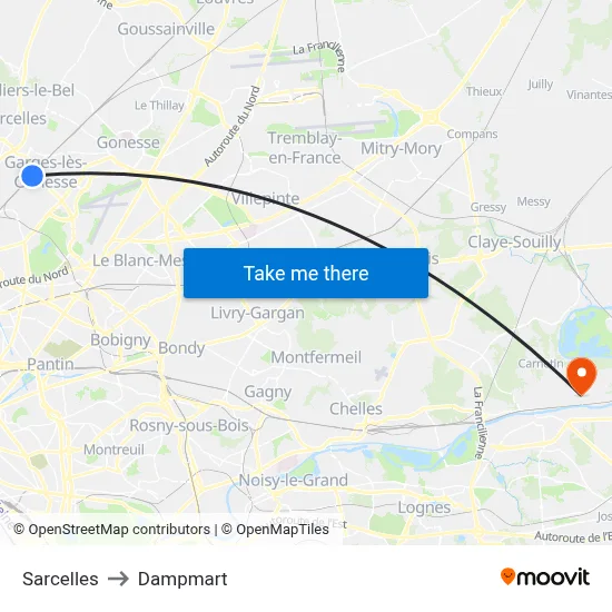 Sarcelles to Dampmart map