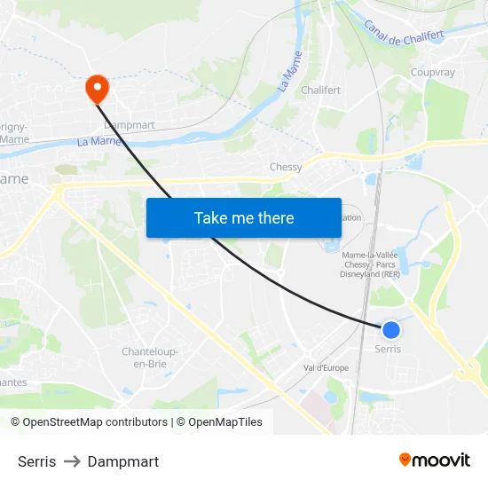 Serris to Dampmart map