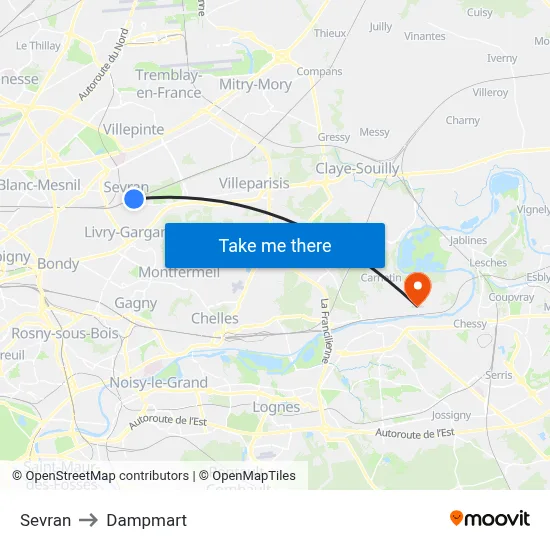Sevran to Dampmart map