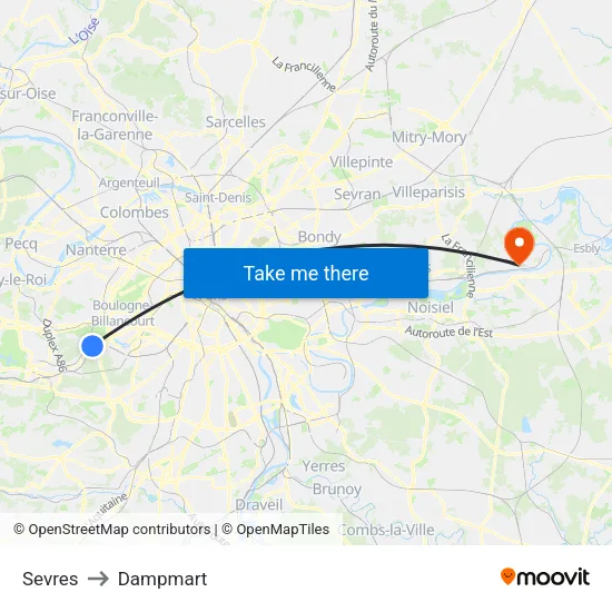 Sevres to Dampmart map