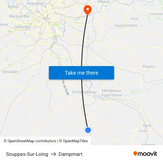 Souppes-Sur-Loing to Dampmart map