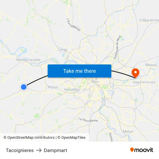 Tacoignieres to Dampmart map