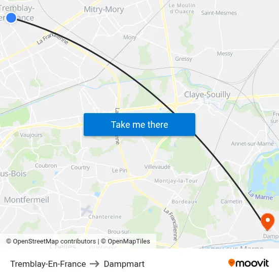 Tremblay-En-France to Dampmart map