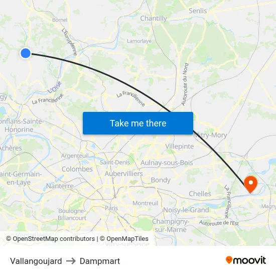 Vallangoujard to Dampmart map