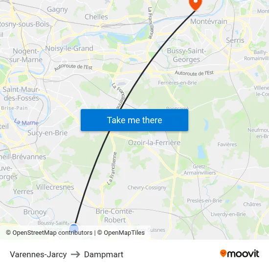 Varennes-Jarcy to Dampmart map