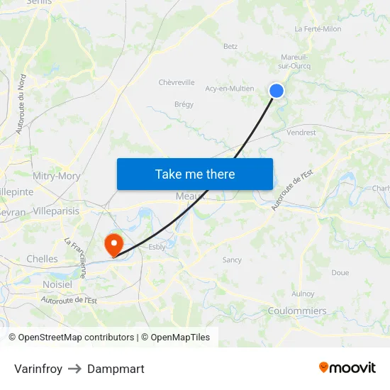 Varinfroy to Dampmart map