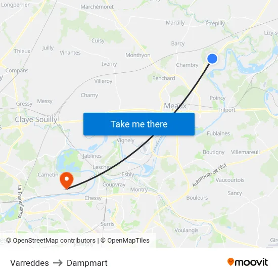 Varreddes to Dampmart map