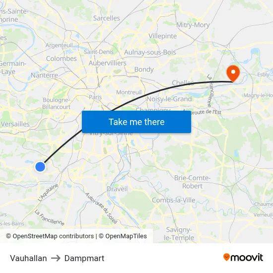 Vauhallan to Dampmart map
