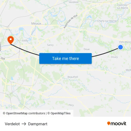 Verdelot to Dampmart map