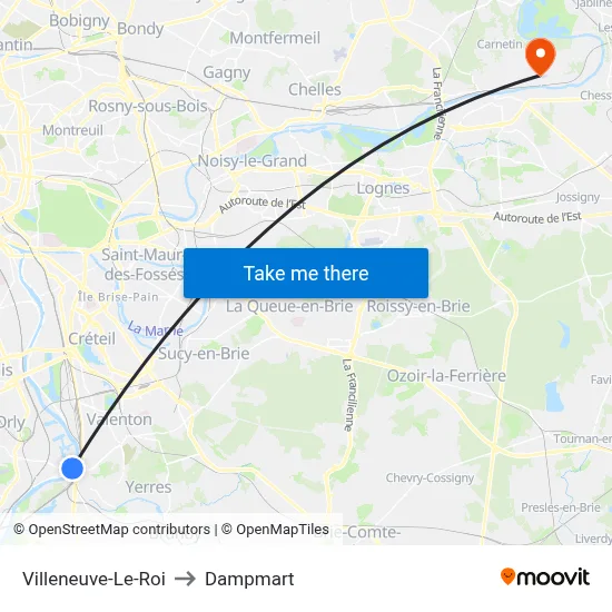 Villeneuve-Le-Roi to Dampmart map