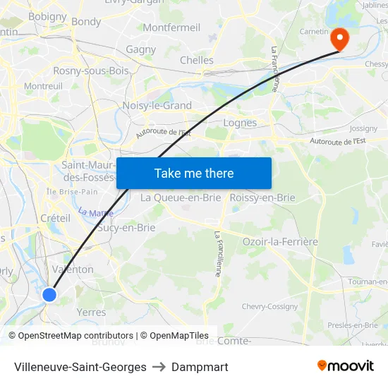 Villeneuve-Saint-Georges to Dampmart map